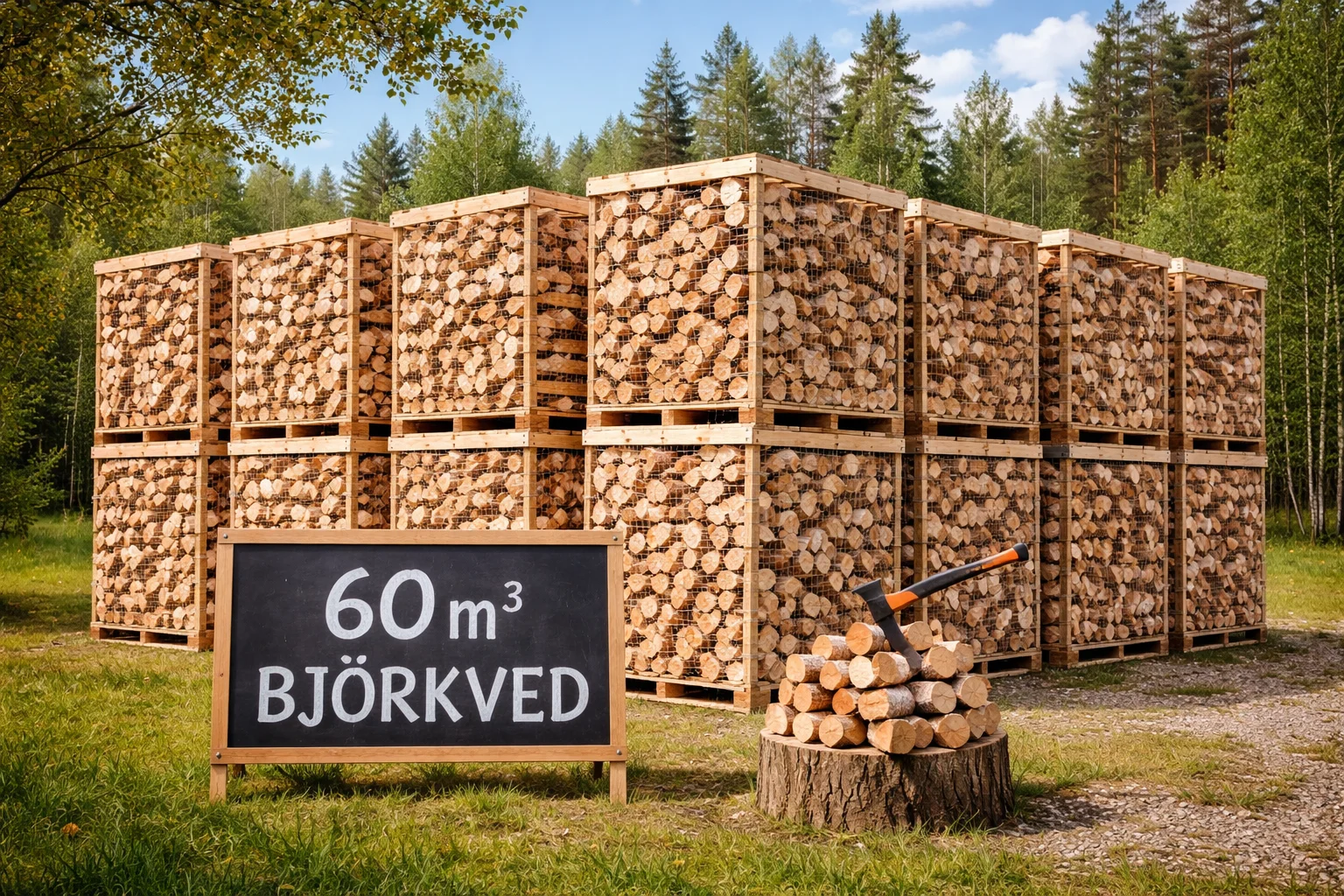 Om oss pile de bois de bouleau en foret (1)